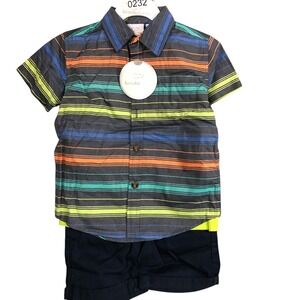 Koala Kids Boys 3 Piece Set Lime Popscicle Striped Shirt Navy Shorts Size 2T